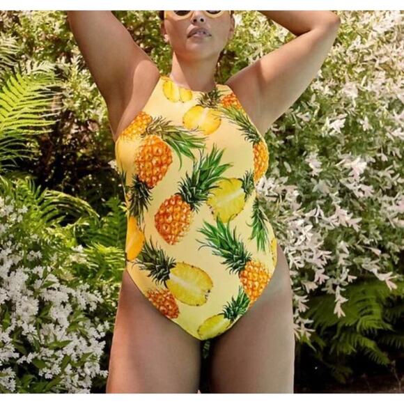 Anthropologie High-Neck Pineapple One Piece Swimsuit Womens Size 1X NWOT PLUS - Picture 5 of 8